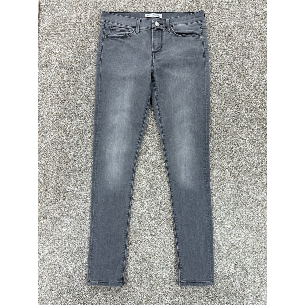Banana Republic Premium Denim Jeans Womens 26 Gray Fog Perfect Mid Rise Skinny‎